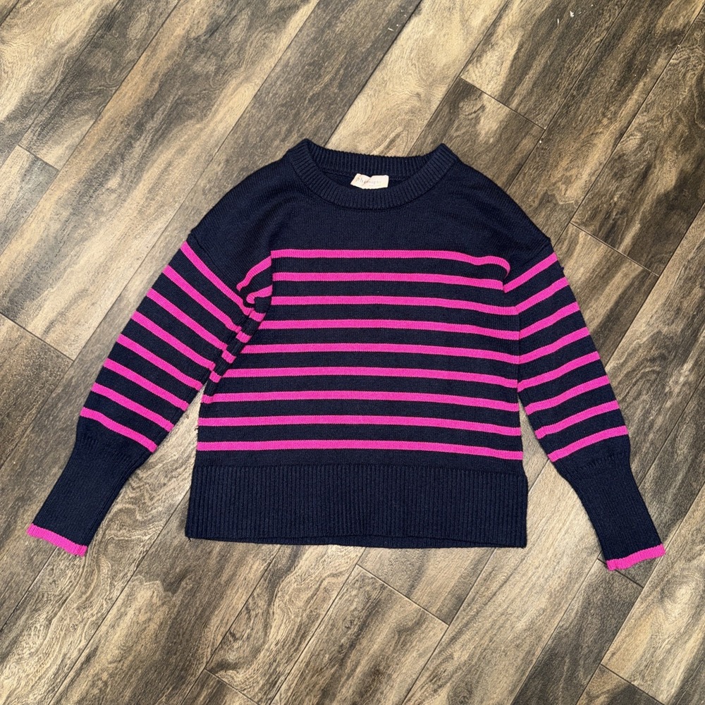 Philosophy Crewneck Pullover Sweater Striped Pink & Navy Blue Women's Size S